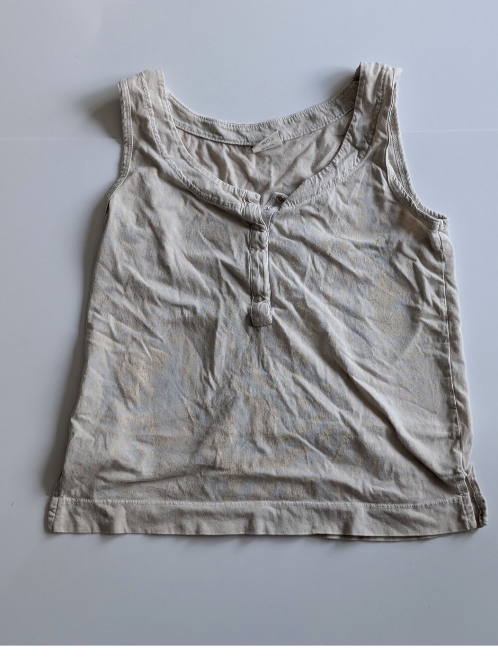 LOVE VINTAGE Beige Snap Front Henley Tank Top 100% Cotton Size S